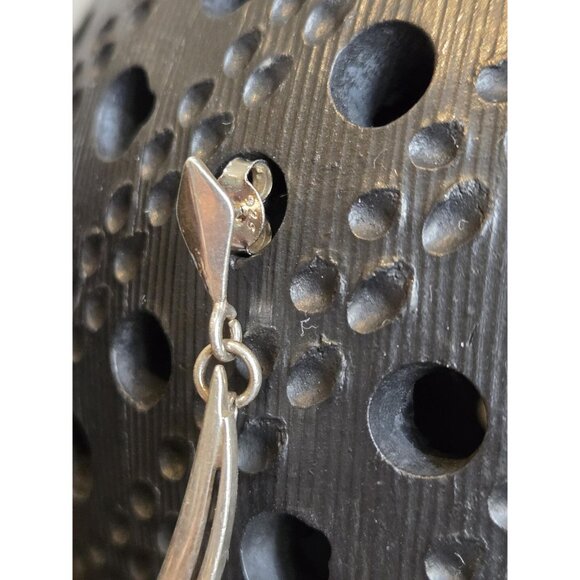 Modernist Amber & Sterling Silver Statement Earrings Abstract Crescent Design - Picture 5 of 9